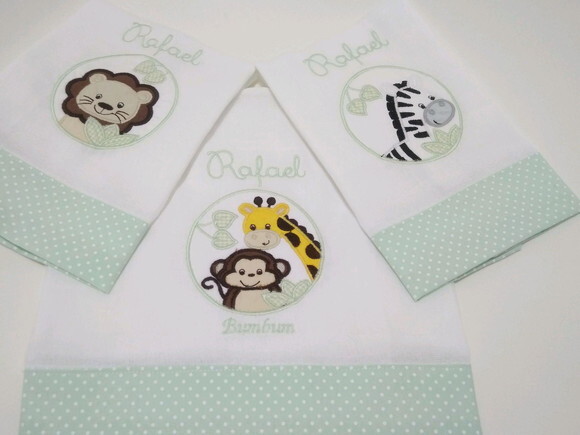 Kit 3 Fraldas Bordada - Enxoval de Bebê