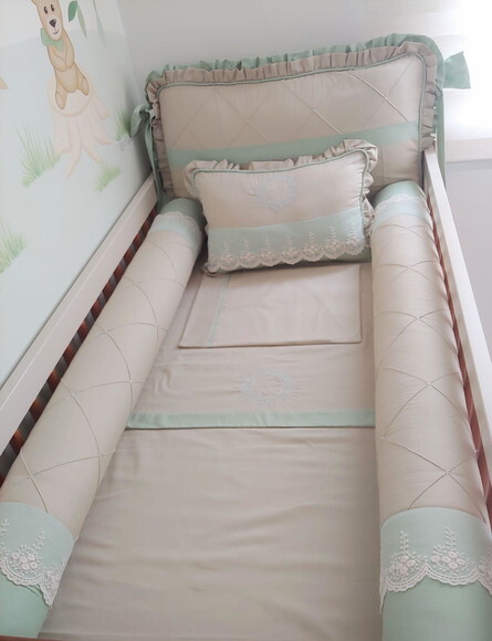 Kit de Berço com Renda de Tule Personalizado - Bebê