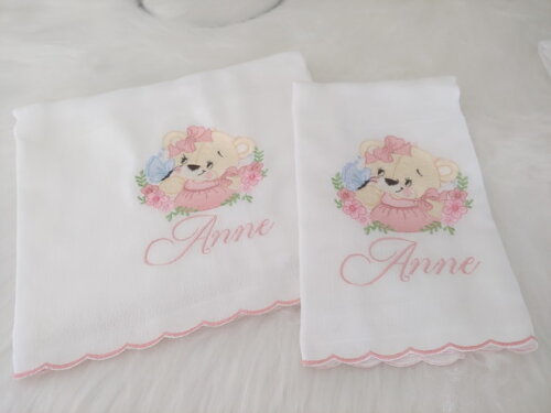 Fralda Bordada Personalizada para Bebê - Kit 2unids Ursinho
