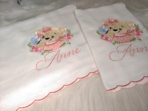 Fralda Bordada Personalizada para Bebê - Kit 2unids Ursinho