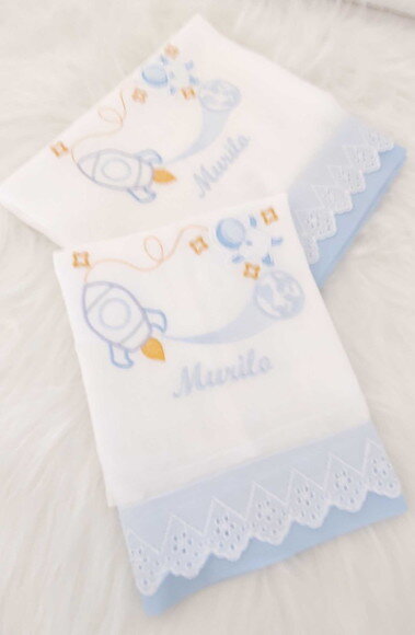Kit Fralda Bordada Personalizada para Bebê Astronauta 2unids