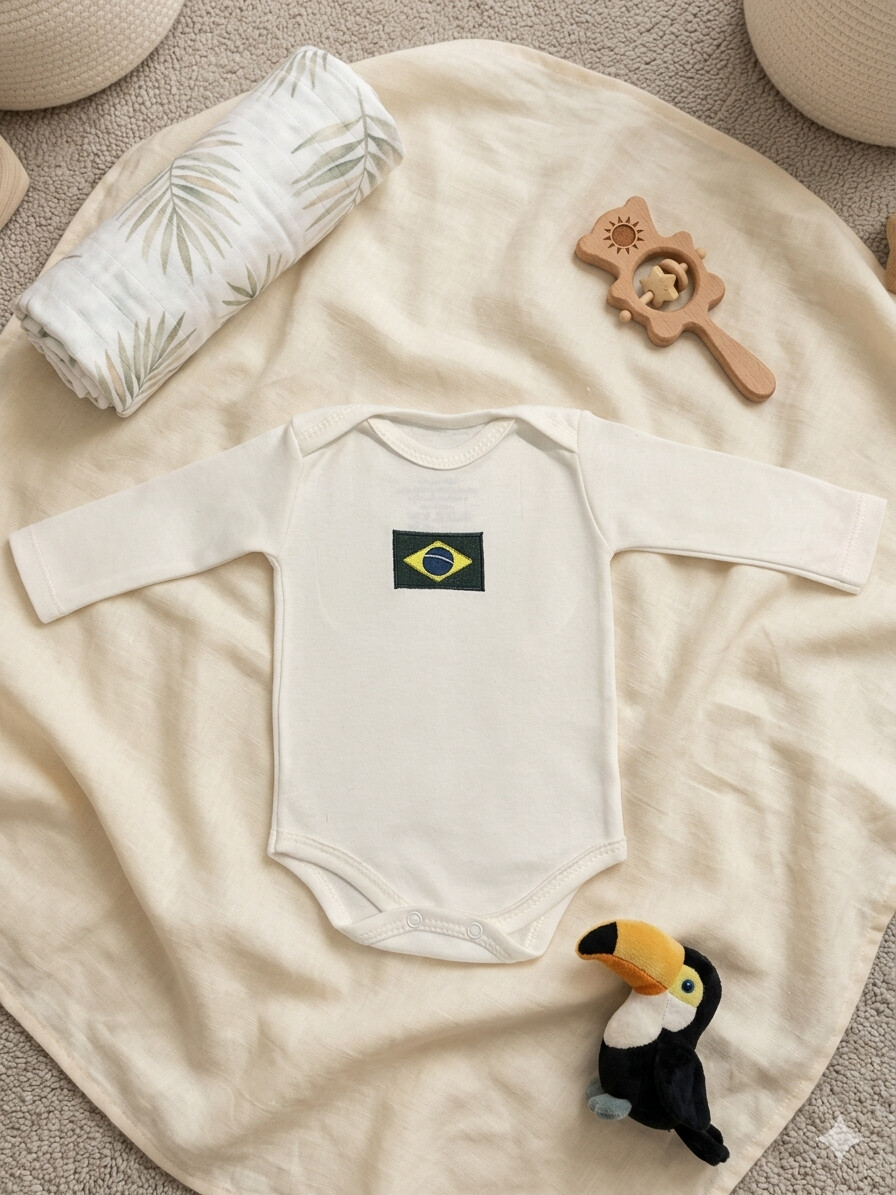 Body do Brasil para bebê 100% algodão bordado