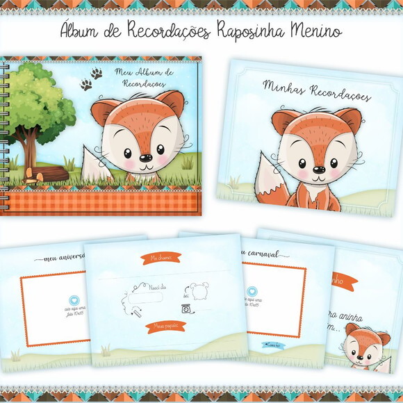 Álbum Recordações Bebê Raposinha Menino Arquivo Digital #248