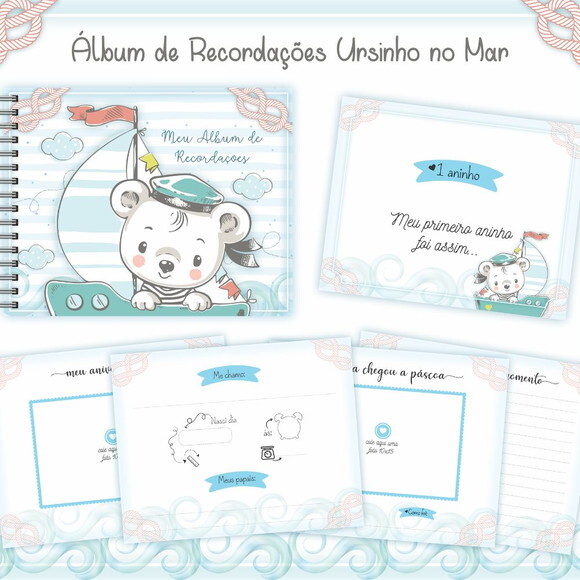 Álbum Recordações Bebê Ursinho na Mar - Arquivo Digital #258