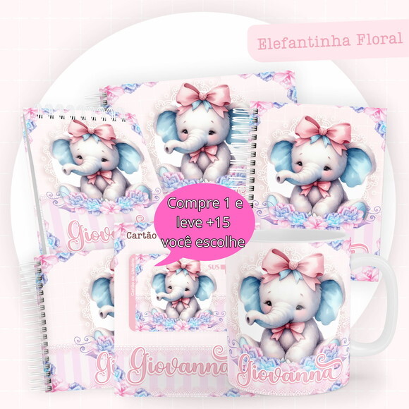 Arquivo Caderneta e Livro do Bebe Elefantinha Floral #3855