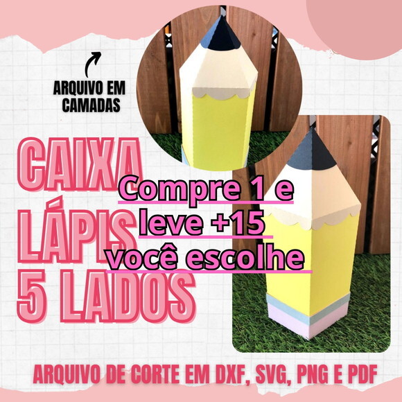 Arquivo de Corte Caixa Lápis 5 Lados #6795