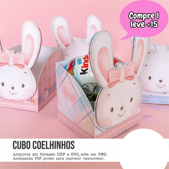 Arquivo de Corte Cestinhas Cubo Coelhinhos Pascoa #3629