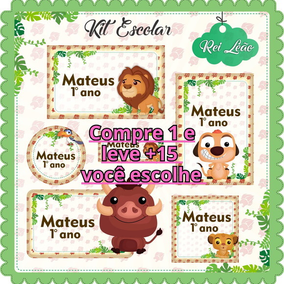 Arquivo de Corte Etiqueta Escola Rei Leão #6145