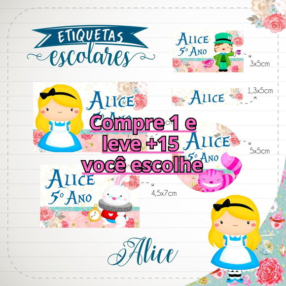Arquivo de Corte Etiqueta Escolar Alice #1857