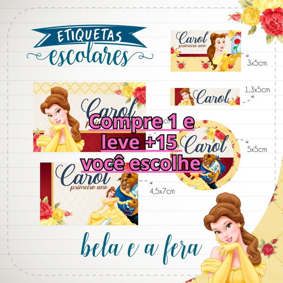 Arquivo de Corte Etiqueta Escolar a Bela e a Fera #1858