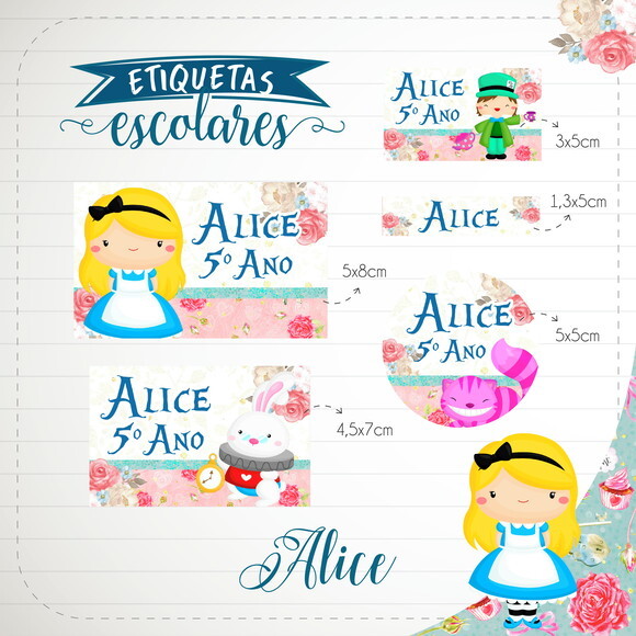 Arquivo de Corte Etiqueta Escolar Alice #1857
