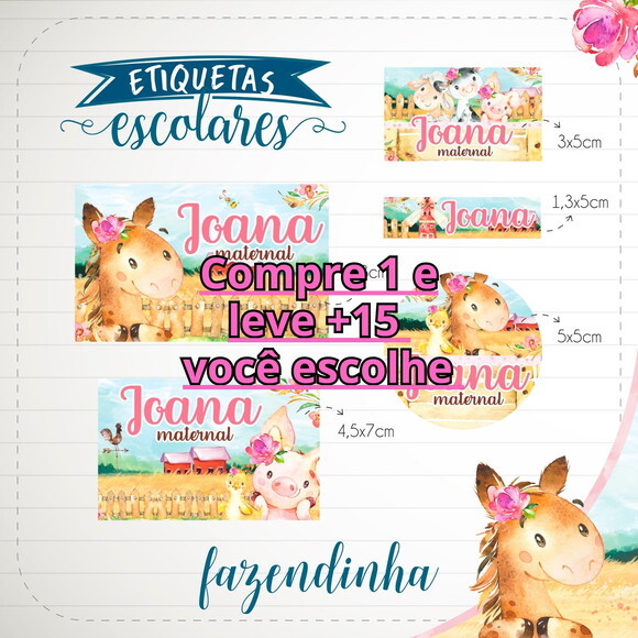 Arquivo de Corte Etiqueta Escolar Fazendinha Menina #1845