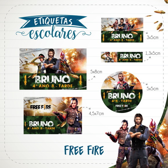 Arquivo de Corte Etiqueta Escolar Freefire #1843