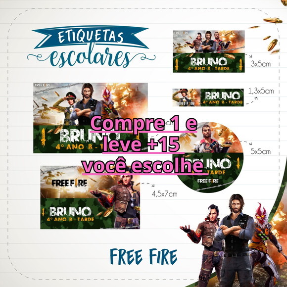 Arquivo de Corte Etiqueta Escolar Freefire #1843