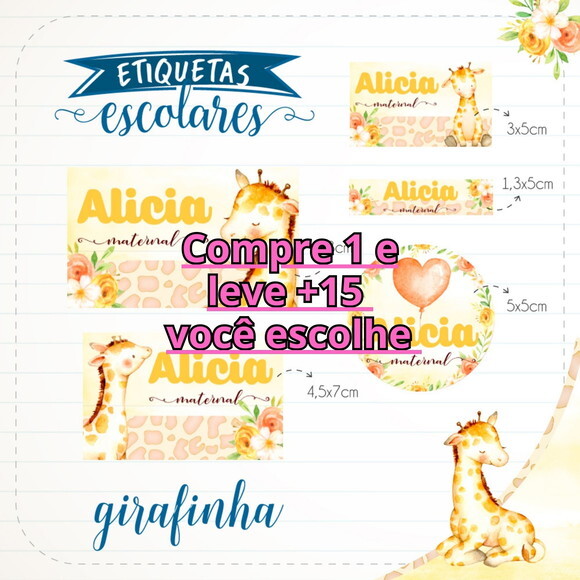 Arquivo de Corte Etiqueta Escolar Girafinha #1839