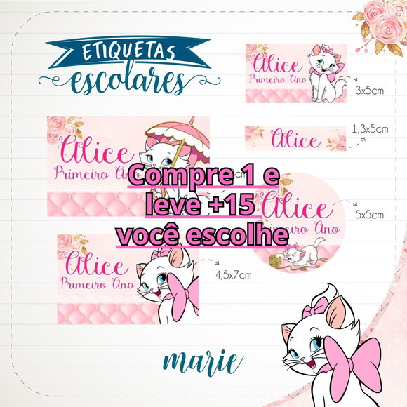 Arquivo de Corte Etiqueta Escolar Gatinha Marie #1840