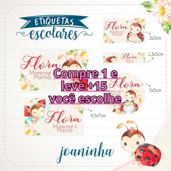 Arquivo de Corte Etiqueta Escolar Joaninha #1837