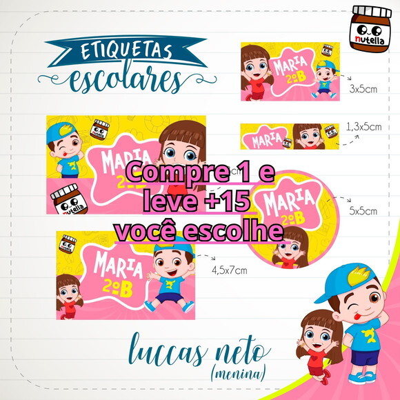 Arquivo de Corte Etiqueta Escolar Luccas Neto (menina) #1832