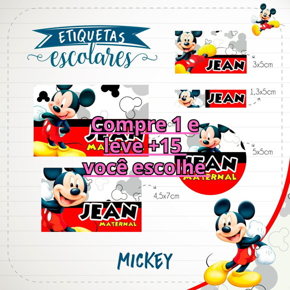 Arquivo de Corte Etiqueta Escolar Mickey #1831
