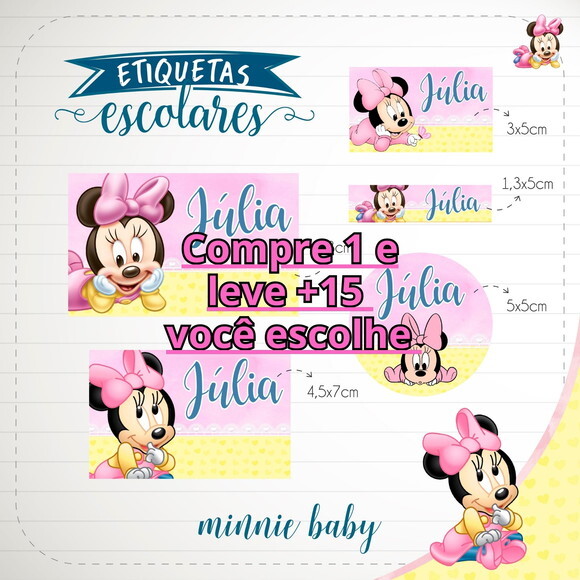 Arquivo de Corte Etiqueta Escolar Minnie Baby #1828