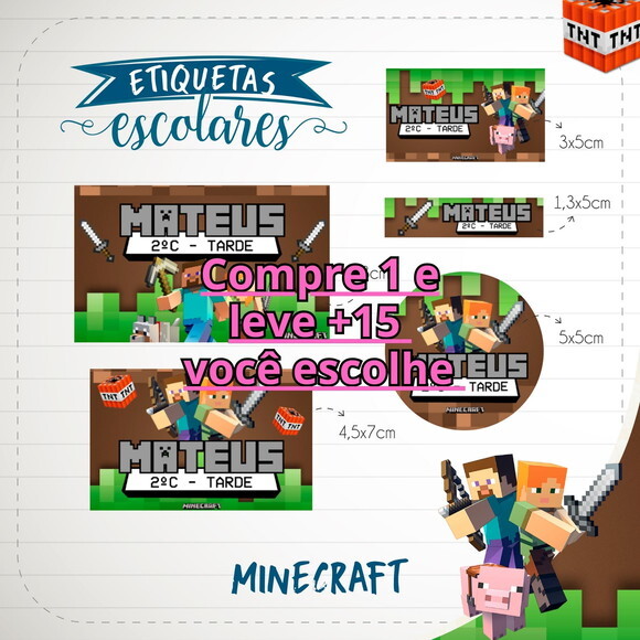 Arquivo de Corte Etiqueta Escolar Minecraft #1829