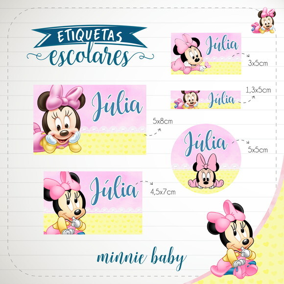 Arquivo de Corte Etiqueta Escolar Minnie Baby #1828