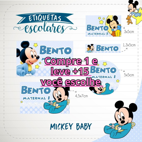 Arquivo de Corte Etiqueta Escolar Mickey Baby #1830