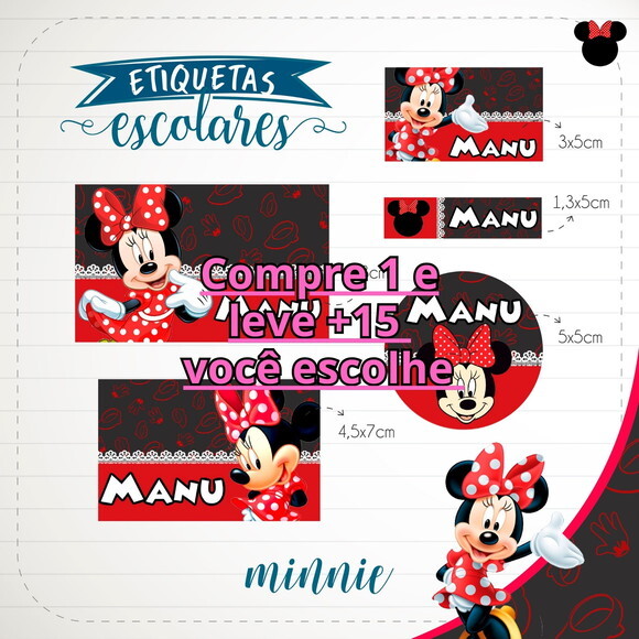 Arquivo de Corte Etiqueta Escolar Minnie Vermelha #1827