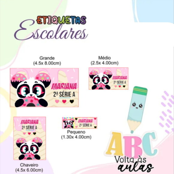 Arquivo de Corte Etiqueta Escolar Panda Puket #7470