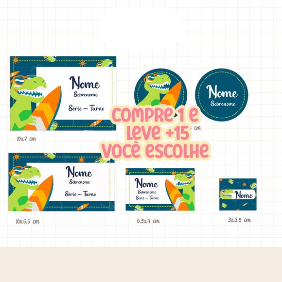 Arquivo de Corte Etiqueta Escolar Puket Dinossauro #7653