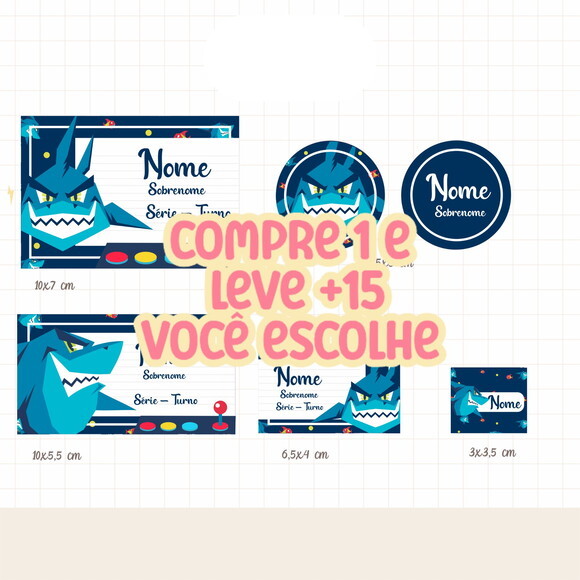 Arquivo de Corte Etiqueta Escolar Puket Tubarão #7649