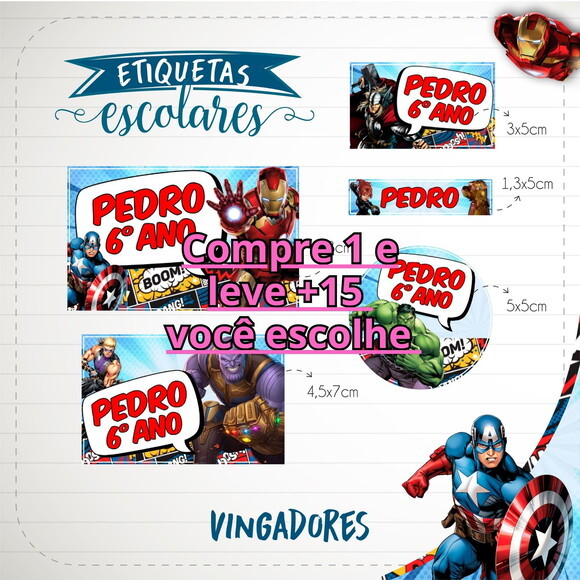 Arquivo de Corte Etiqueta Escolar Vingadores #1820