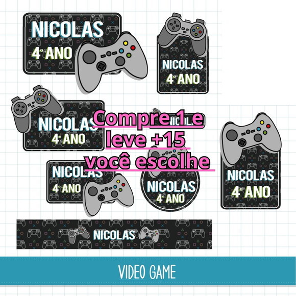Arquivo de Corte Etiqueta Escolar Vídeo Game #6245