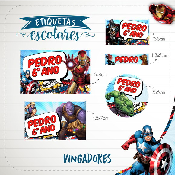 Arquivo de Corte Etiqueta Escolar Vingadores #1820