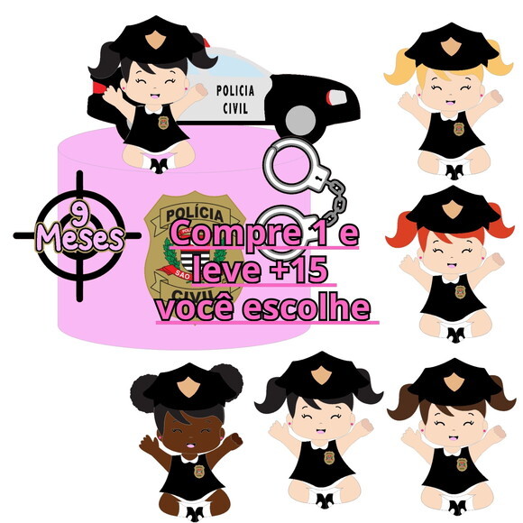 Arquivo de Corte Topo de Bolo Bebe Policial Menina #6533