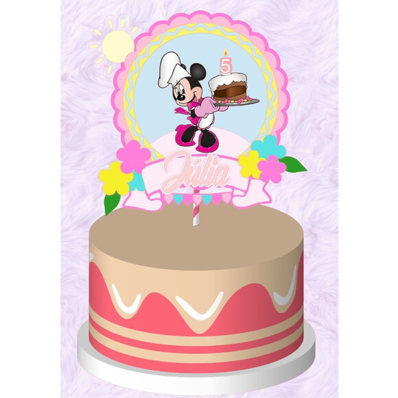Arquivo de Corte Topo de Bolo Minnie Rosa Confeiteira #1119