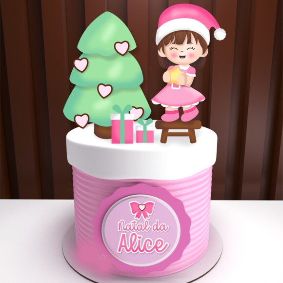 Arquivo de Corte Topo de Bolo Natal Rosa #3588
