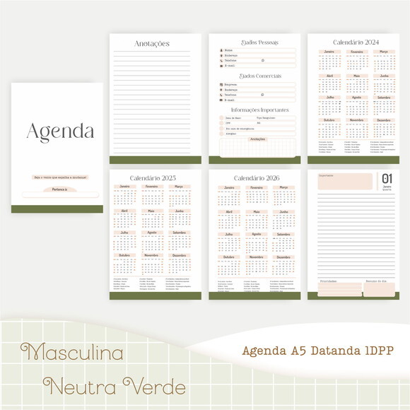 Arquivo Digital Agenda 2025 - Masculina Neutra Verde #4574