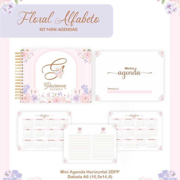 Arquivo Digital Agenda A6 Floral Alfabeto 2026 #7717