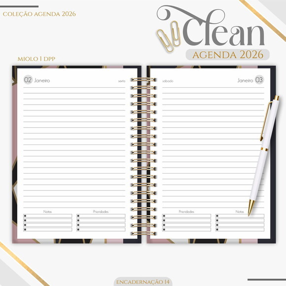 Arquivo Digital Agenda Black Gold 2026 #7378