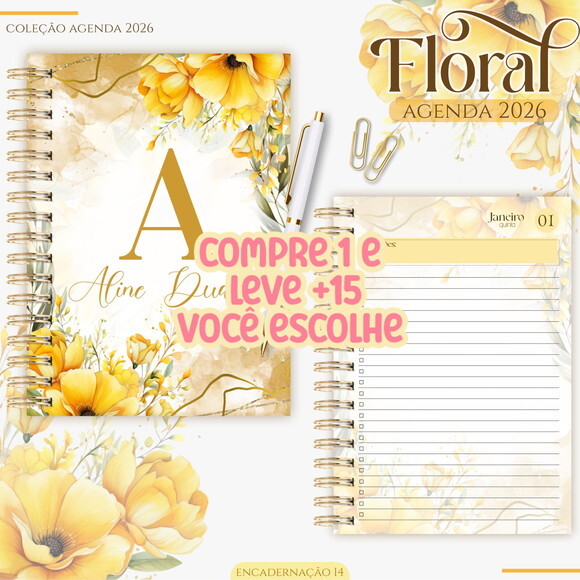 Arquivo Digital Agenda Floral Amarelo 2026 #7446
