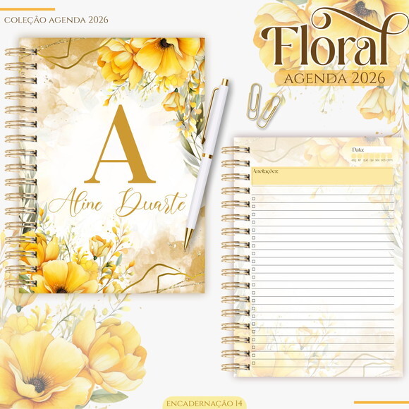 Arquivo Digital Agenda Floral Amarelo 2026 #7446