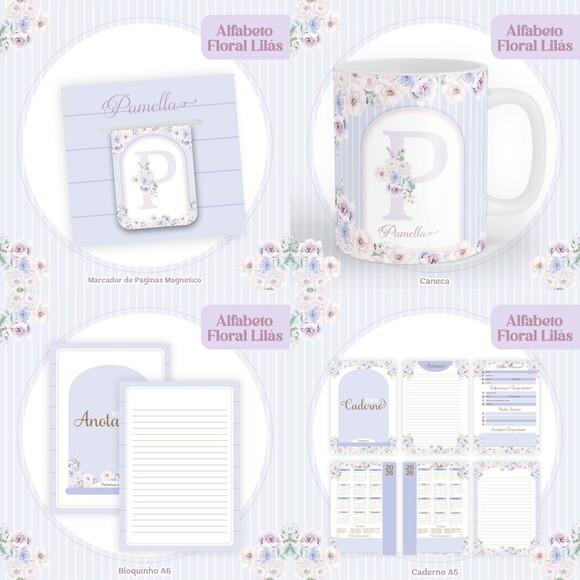Arquivo Digital Agenda Floral Alfabeto Lilás #6093