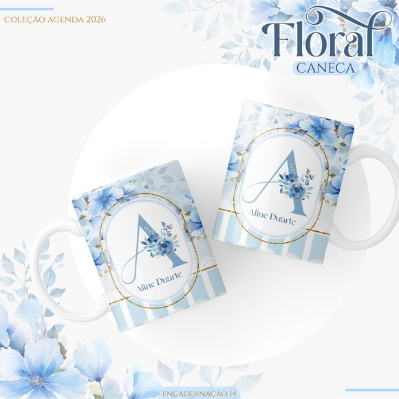 Arquivo Digital Agenda Floral Azul 2026 #7050
