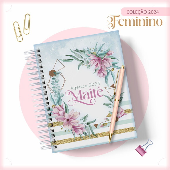 Arquivo Digital Agenda Floral Azul Gold 2024 #2472