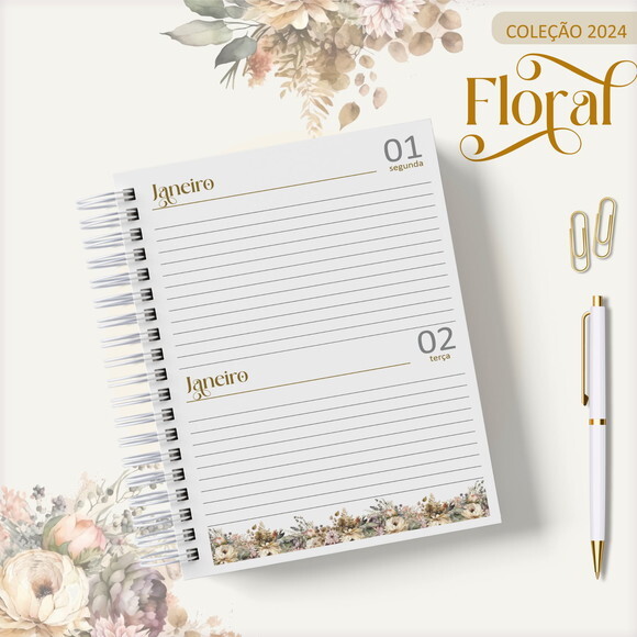 Arquivo Digital Agenda Floral Gold 2024 #2492