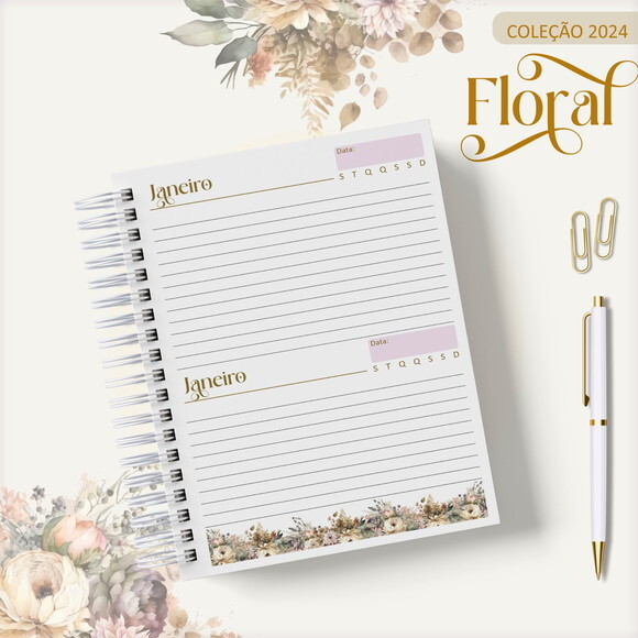 Arquivo Digital Agenda Floral Gold 2024 #2492