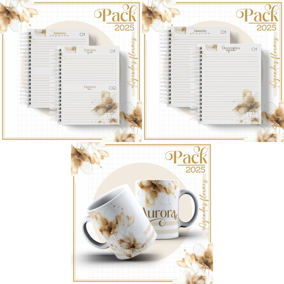 Arquivo Digital Agenda Floral Gold 2025 #4788