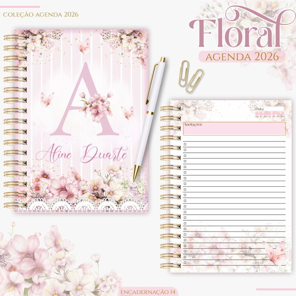 Arquivo Digital Agenda Floral Rosa 2026 #7051