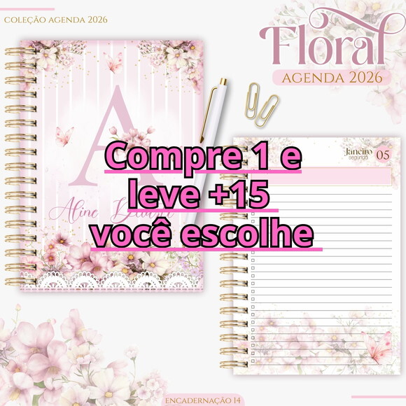 Arquivo Digital Agenda Floral Rosa 2026 #7051